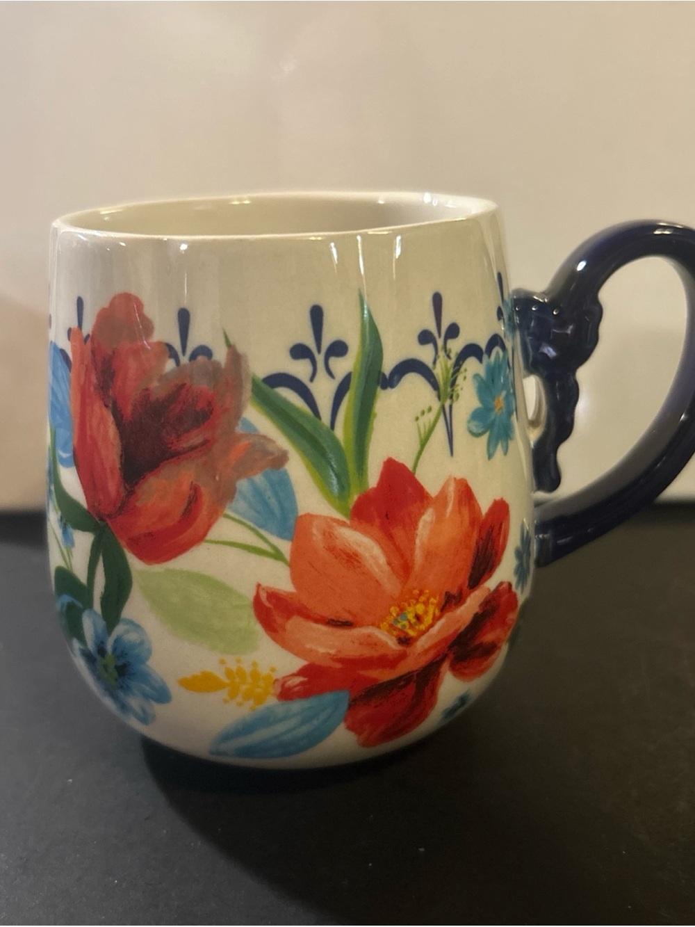 Pioneer Woman Floral Ceramic Mug with Navy Handle
